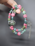 Split display of the double-strand bracelet, independent and synergistic energy of Fuchsite, Rhodonite, Grandidierite