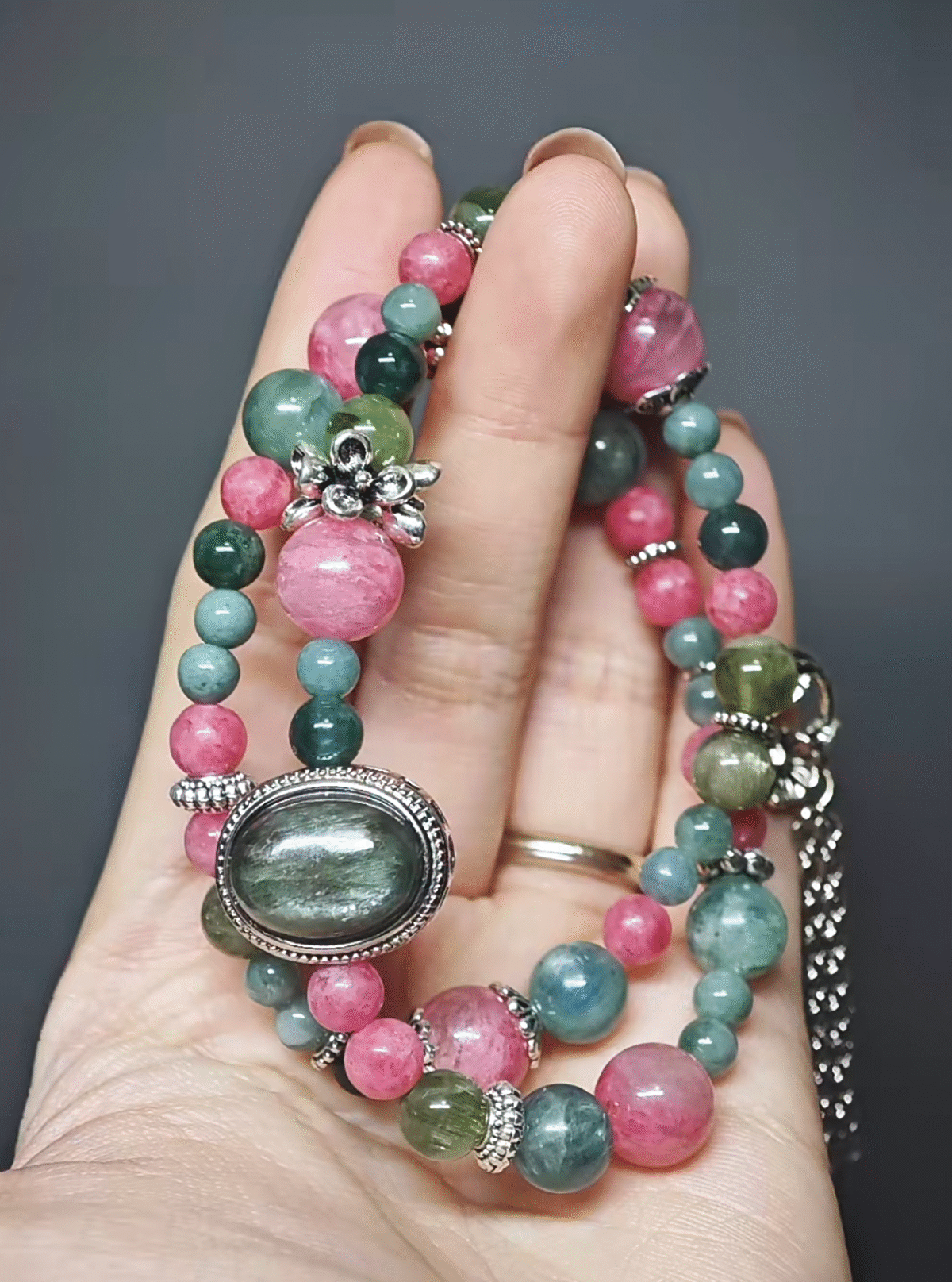 Details of deep/light 7mm Blue-Green Grandidierite & 8mm Green Grandidierite, layered earth-element energy penetration