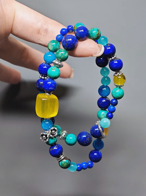 Dynamic wearing, synergizing water-metal energy of Amazonite and Lapis Lazuli