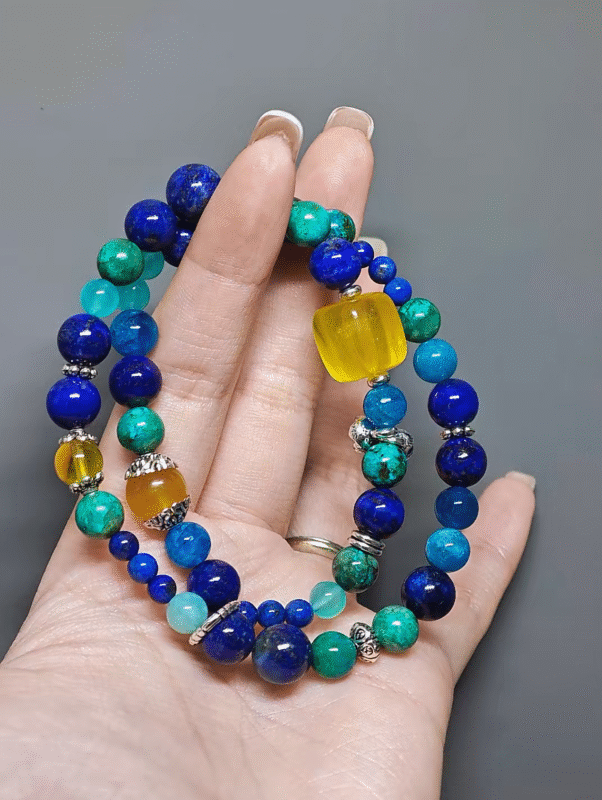 Multi-strand spread, resonating wood-water energy of Chrysocolla Pine and Blue Apatite