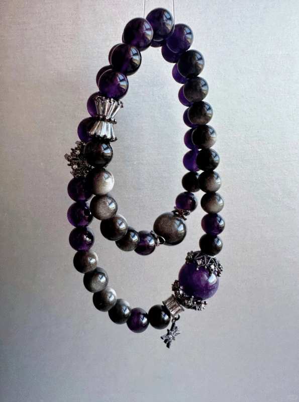 Close - up of Silver Obsidian’s sheen, highlighting the courage - anchoring power of water - metal energy