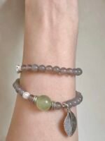 Natural Gray Agate & Serpentine Jade Healing DIY Bracelet Kit - Image 2