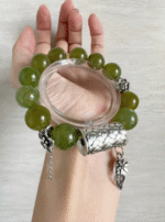 Wearing view of 14mm Xiu Jade bracelet, daily wood-element awakening