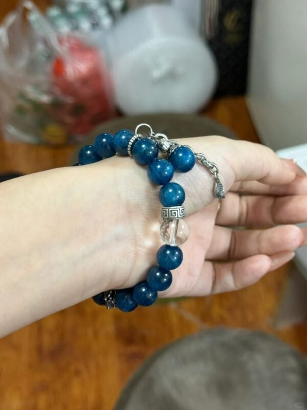 Multi-wrap Blue Apatite bracelet, layered water-metal energy resonance
