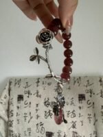 Full display of Strawberry Quartz bracelet, red-fire & metal love energy awakening