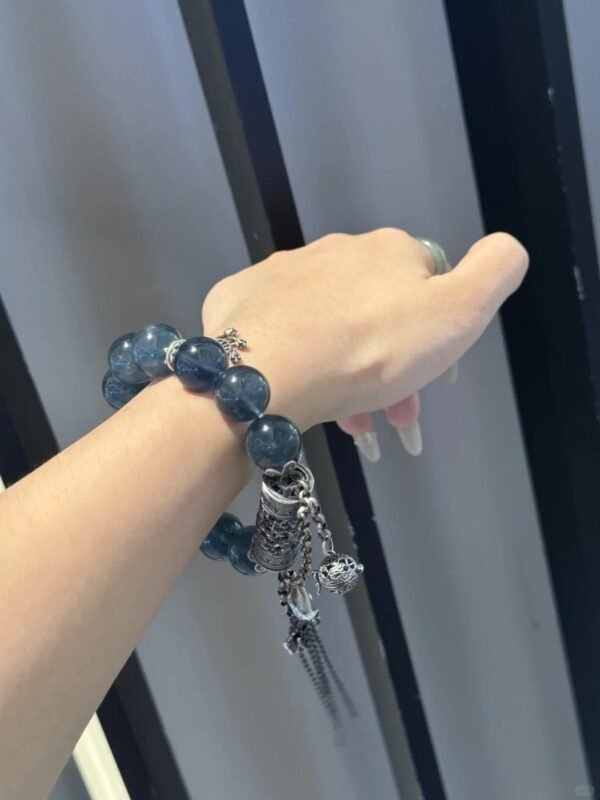 Wrist view of Blue Fluorite bracelet, daily water-element nourishment