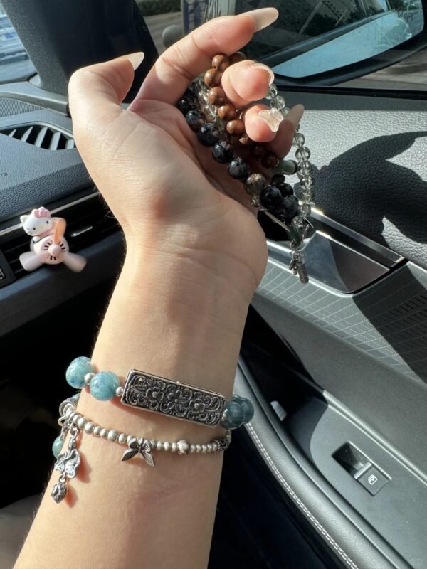 Wrist view of Blue-Green Quartz bracelet, daily water-element nourishment