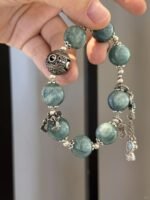 Detail of Blue-Green Quartz bracelet, silver accents and beads’ water-metal synergy