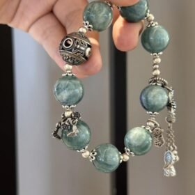 Detail of Blue-Green Quartz bracelet, silver accents and beads’ water-metal synergy