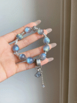 Multi-wrap Gray Moonstone bracelet, layered water-metal energy resonance