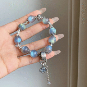 Multi-wrap Gray Moonstone bracelet, layered water-metal energy resonance