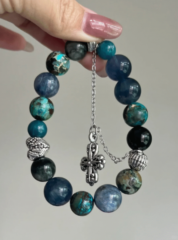Silver accents on multi-gem bracelet, vintage totem’s energy secrets