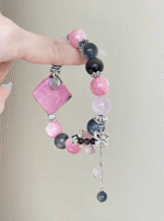 Close-Up of Rhodonite Butterfly Bracelet, Fire-Earth-Water-Metal Energy Weaves Love & Creativity Field