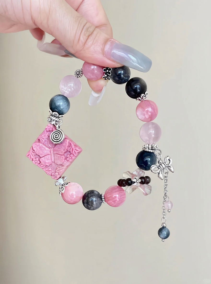 Multi-View of Rhodonite Bracelet, Fire-Earth-Water-Metal Love Energy Bursts Finale