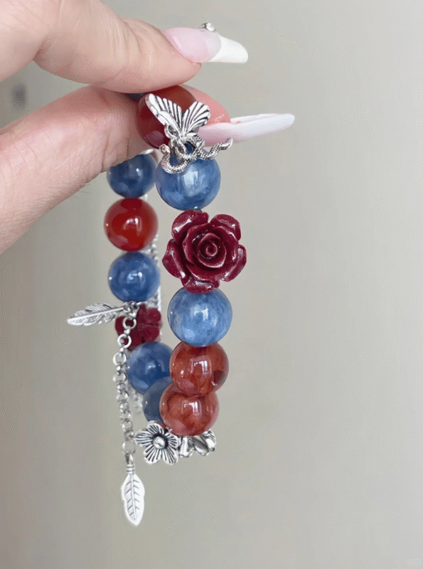 Close-Up of Cinnabar Rose, Fire Veins Hold Protection Blade (S925 Silver Enhances Lock)