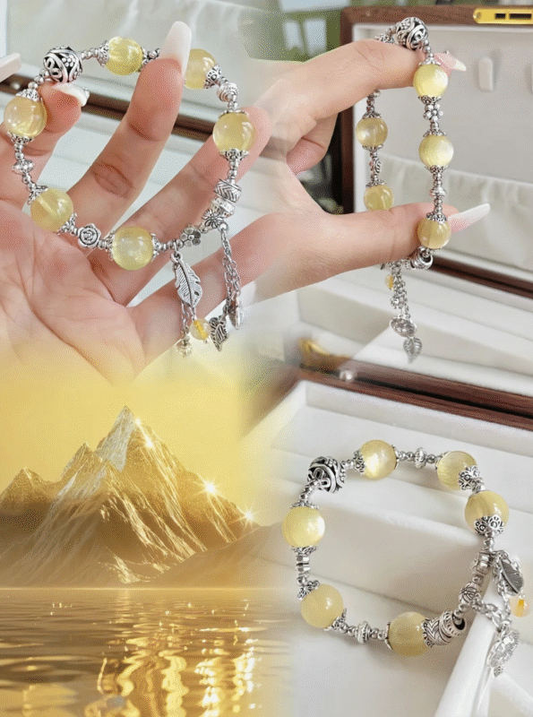 Multi-View of Golden Lepidolite Bracelet, Earth-Metal Energy Sync