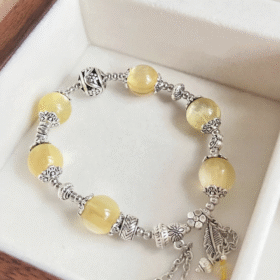Golden Lepidolite Bracelet With Nature, Earth-Metal Wealth Awakening