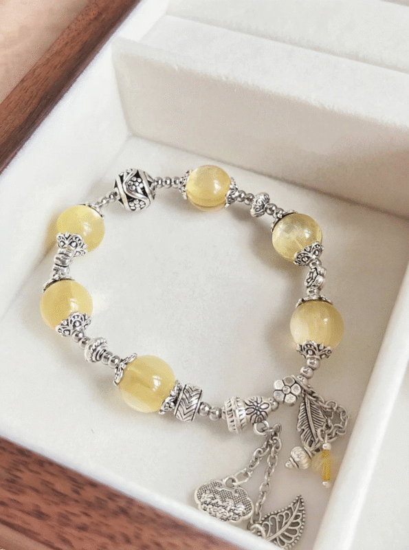 Golden Lepidolite Bracelet With Nature, Earth-Metal Wealth Awakening