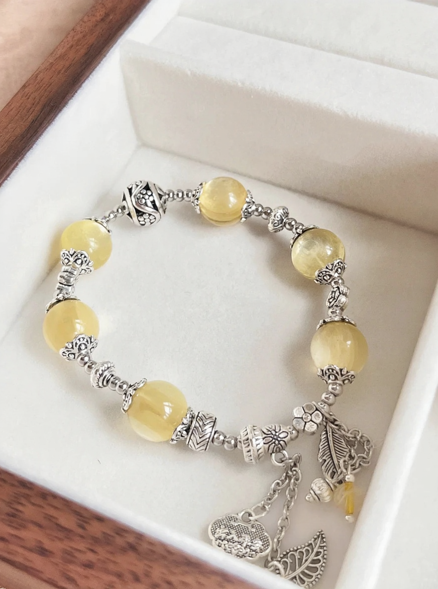 Golden Lepidolite Bracelet With Nature, Earth-Metal Wealth Awakening