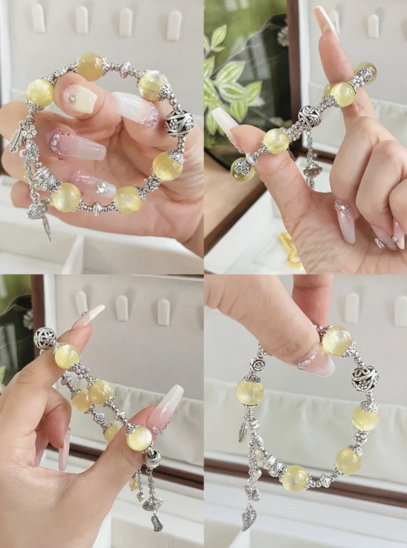 Multi-View of Golden Lepidolite Bracelet, Earth-Metal Manifestation Burst