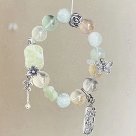 Close-Up of Xiu Jade Multi-Gem Bracelet, Earth-Water-Wood-Metal-Fire Energy Weaves Nature Awakening Field