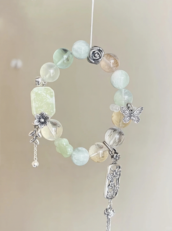 Close-Up of Xiu Jade Multi-Gem Bracelet, Earth-Water-Wood-Metal-Fire Energy Weaves Nature Awakening Field