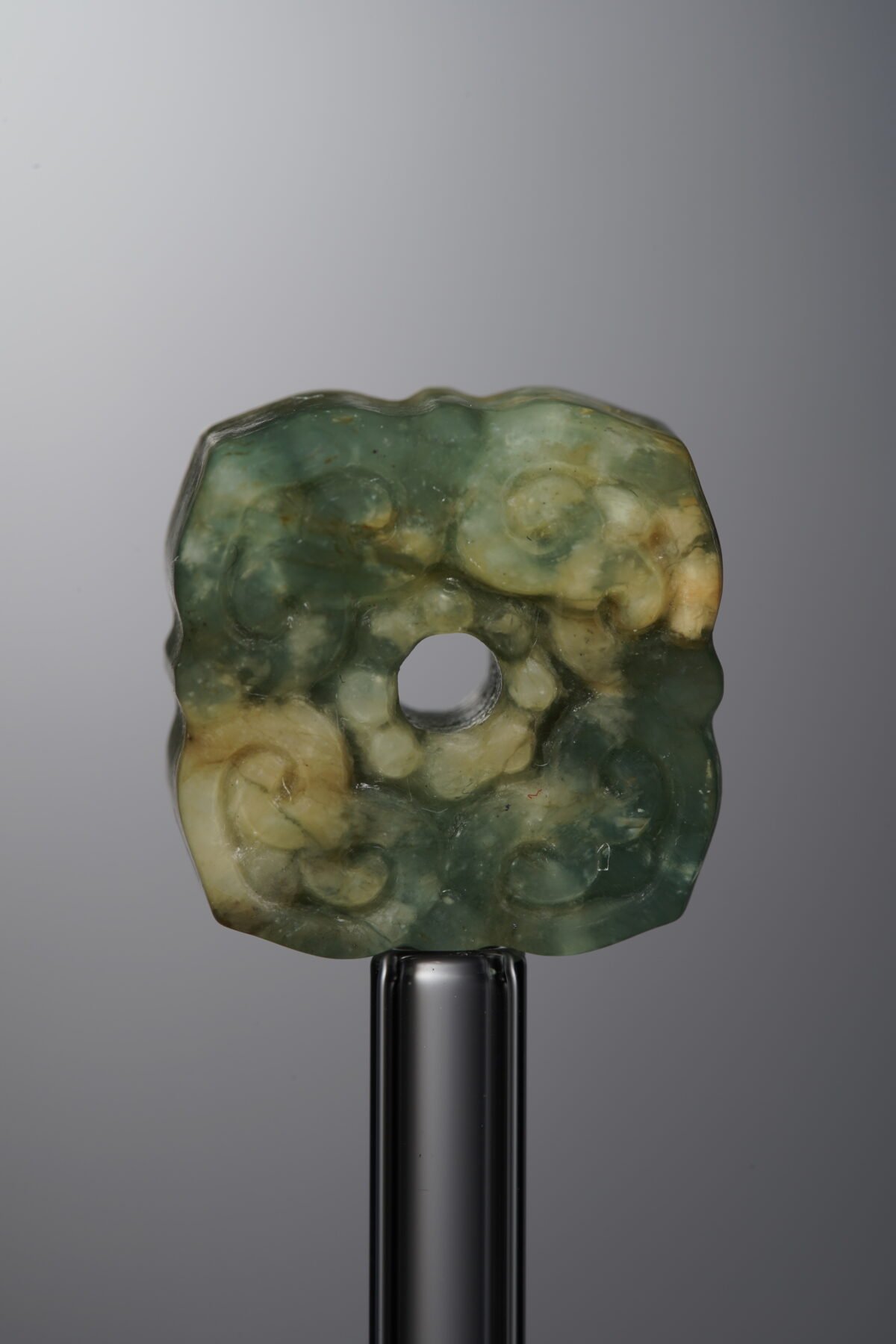 Serpentine Jade-Green-Four-flower Square Plaque-21mm - Image 1