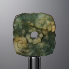 Serpentine Jade-Green-Four-flower Square Plaque-21mm