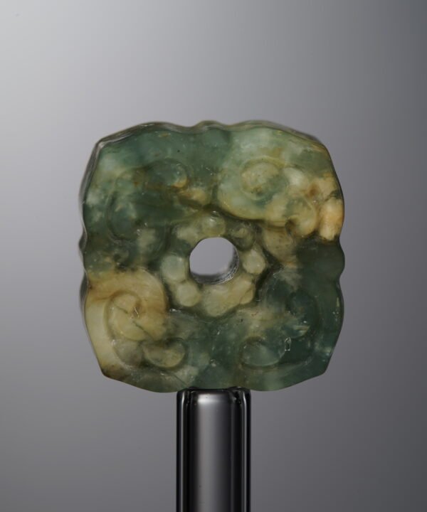Serpentine Jade-Green-Four-flower Square Plaque-21mm