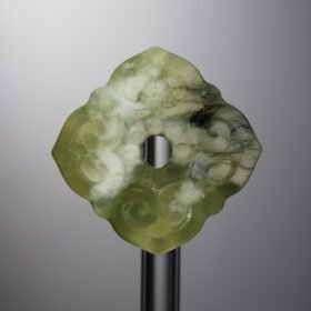 Serpentine Jade-Green-Four-flower Square Plaque-26mm