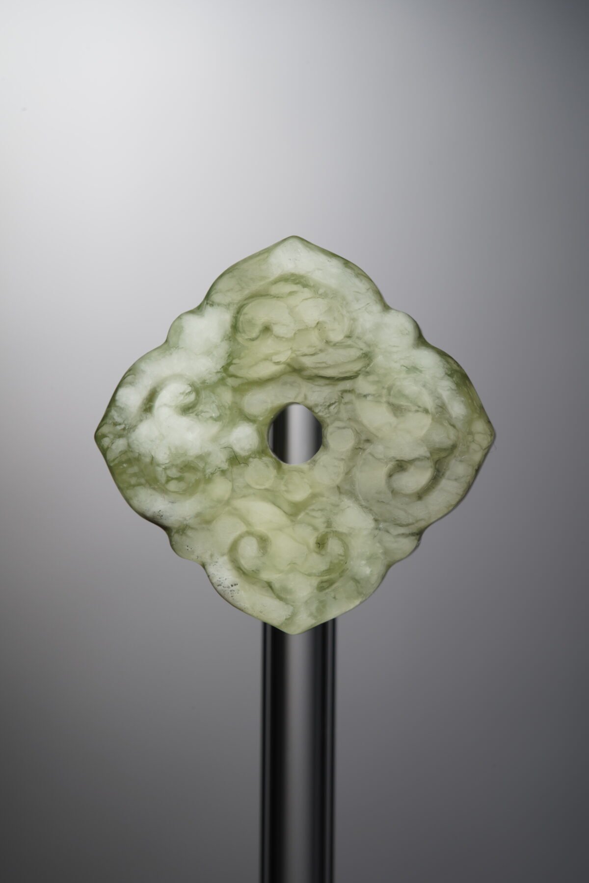 Serpentine Jade-Green-Four-flower Square Plaque-26mm - Image 3