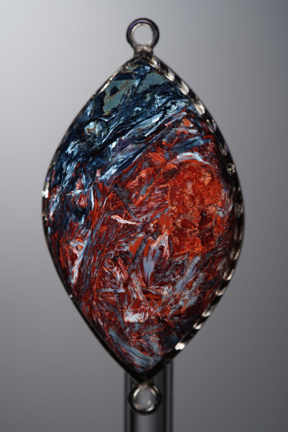 Pietersite-Brown&Blue-Marquise Plaque w/ Double Ear Silver Frame-40mm - Image 1