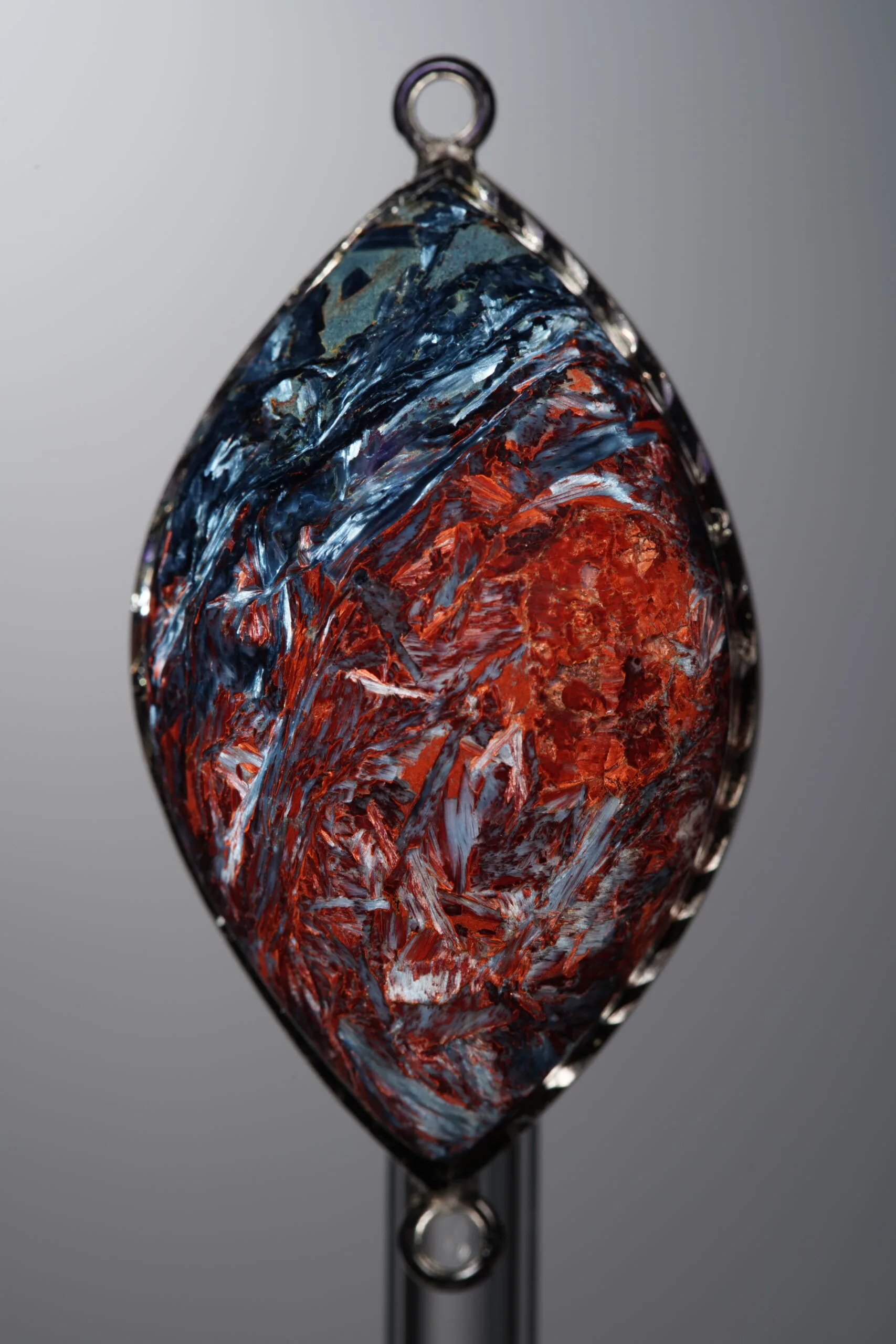 Pietersite-Brown&Blue-Marquise Plaque w/ Double Ear Silver Frame-40mm - Image 1