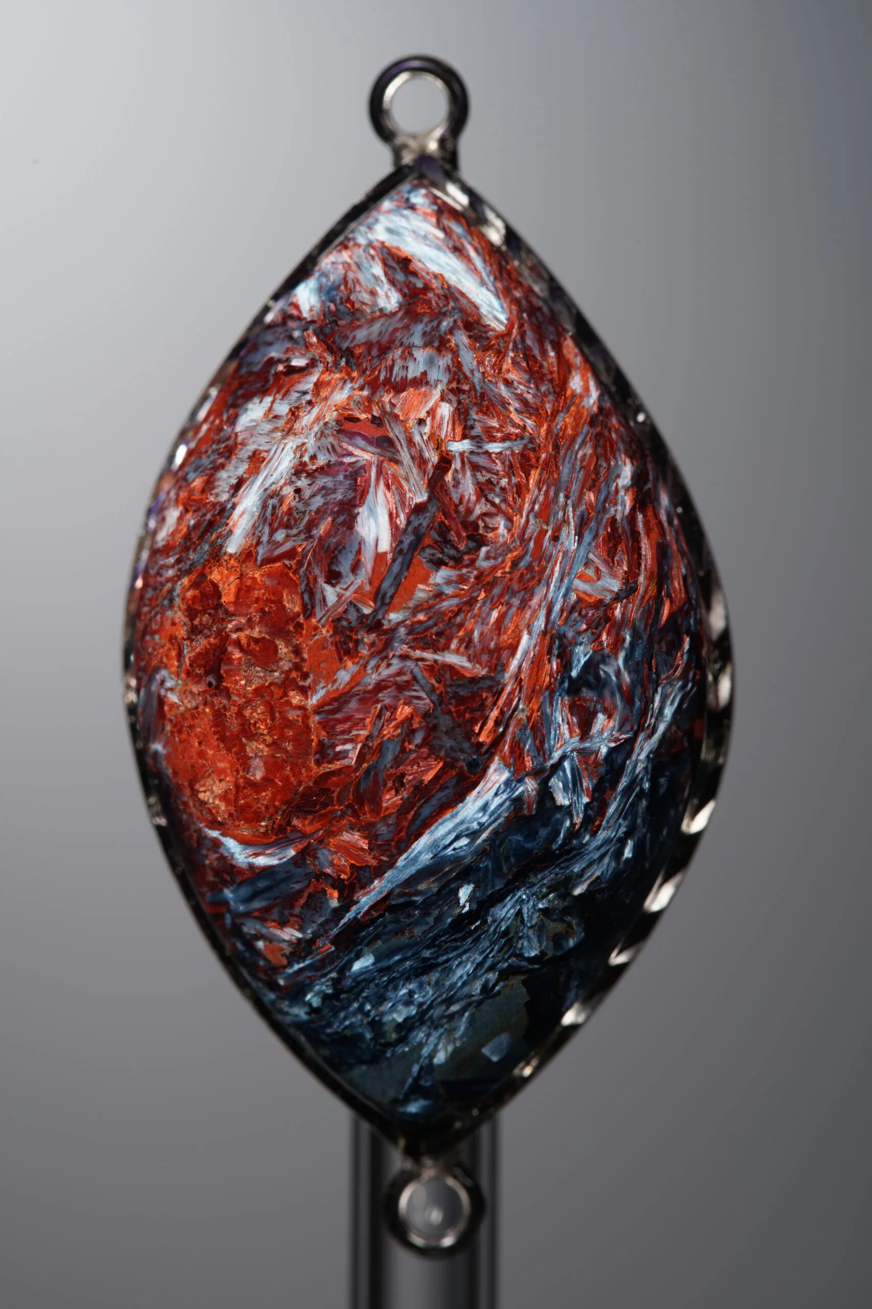 Pietersite-Brown&Blue-Marquise Plaque w/ Double Ear Silver Frame-40mm - Image 3
