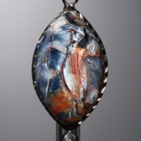 Pietersite-Brown&Blue-Marquise Plaque w/ Double Ear Silver Frame-33mm
