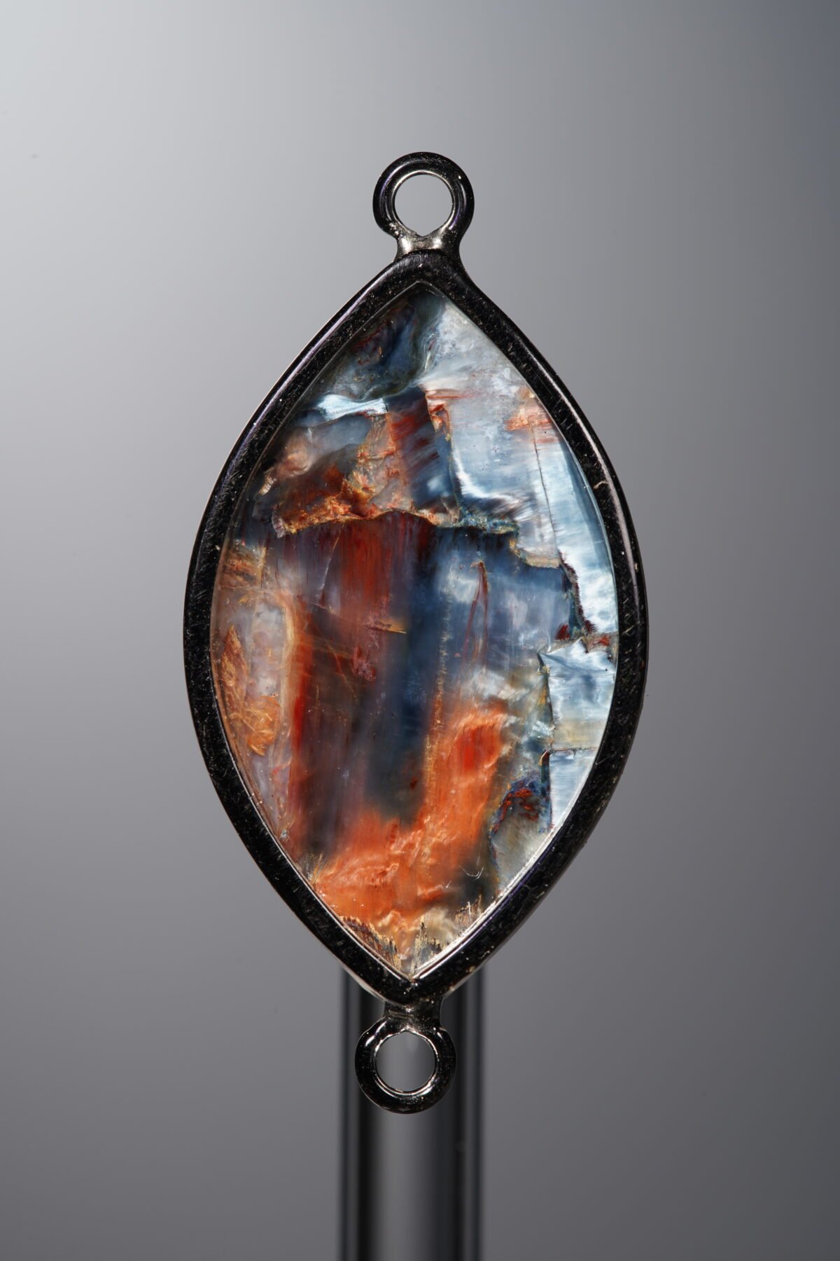 Pietersite-Brown&Blue-Marquise Plaque w/ Double Ear Silver Frame-33mm - Image 4