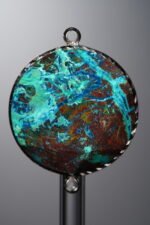 Phoenix Stone-Blue&Green-Hexagon Plaque w/ Double Ear Silver Frame-25mm - Image 3