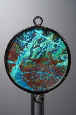Phoenix Stone-Blue&Green-Hexagon Plaque w/ Double Ear Silver Frame-25mm - Image 2