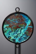 Phoenix Stone-Blue&Green-Hexagon Plaque w/ Double Ear Silver Frame-25mm - Image 4