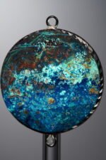 Phoenix Stone-Blue&Green-Hexagon Plaque w/ Double Ear Silver Frame-28mm