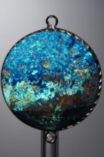 Phoenix Stone-Blue&Green-Hexagon Plaque w/ Double Ear Silver Frame-28mm - Image 3