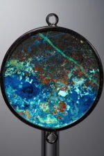 Phoenix Stone-Blue&Green-Hexagon Plaque w/ Double Ear Silver Frame-28mm - Image 2