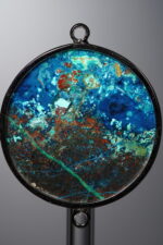 Phoenix Stone-Blue&Green-Hexagon Plaque w/ Double Ear Silver Frame-28mm - Image 4