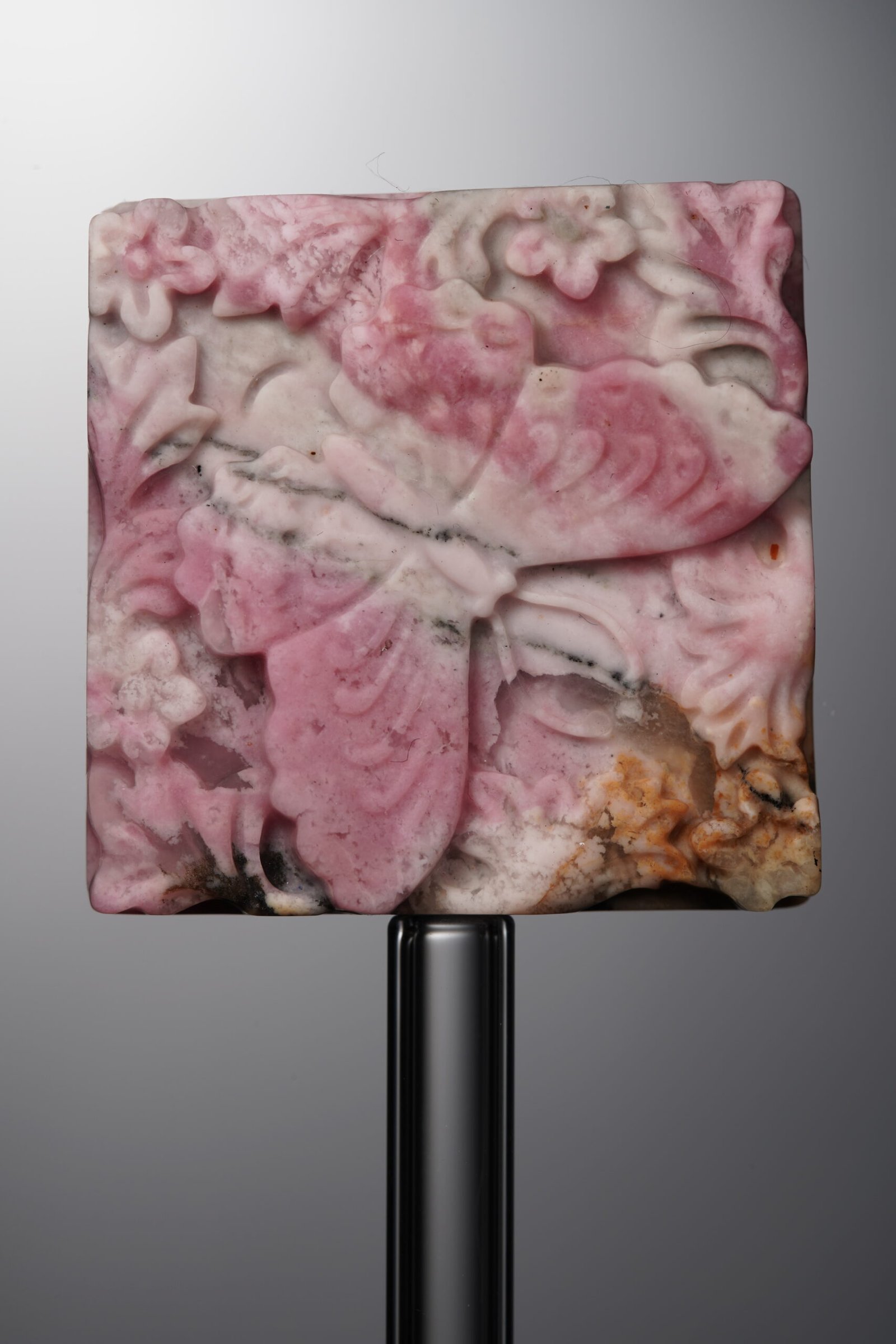 D9-615 (2) Rhodonite-Pink-Butterfly Square Plaque-29mm - Image 1