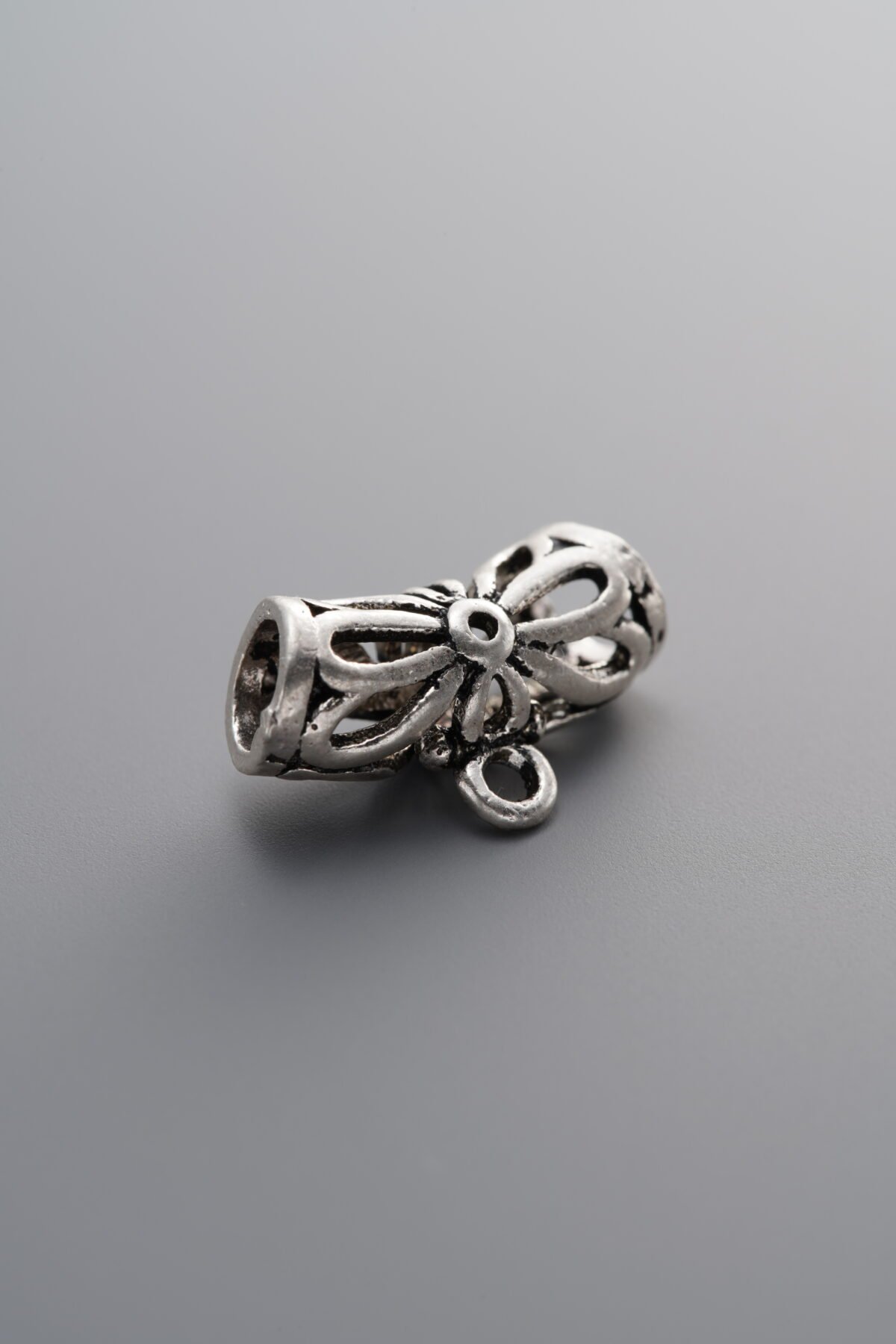 925 Sterling Silver-Antiqued-Openwork Bent Tube 3-Way Connector-14mm - Image 1