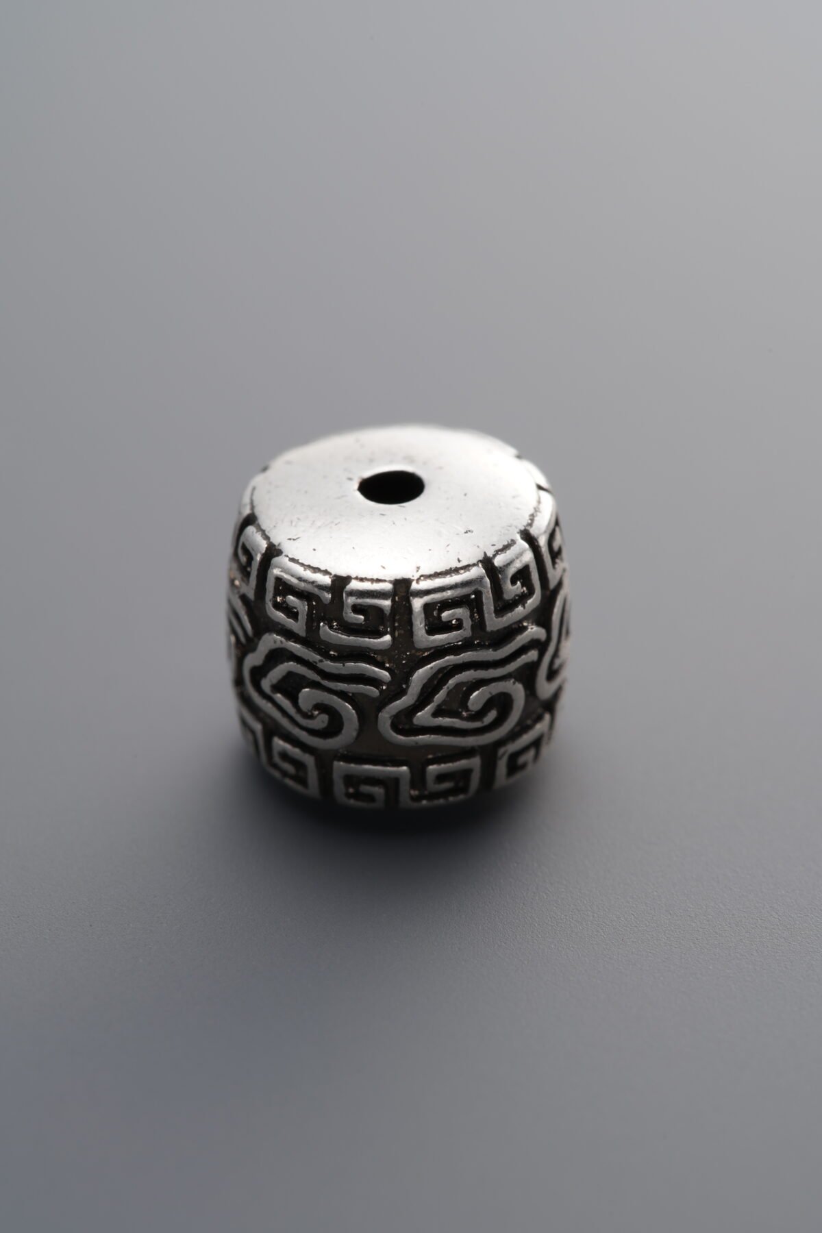 925 Sterling Silver-Antiqued-Cloud Pattern Barrel Bead-9mm - Image 3