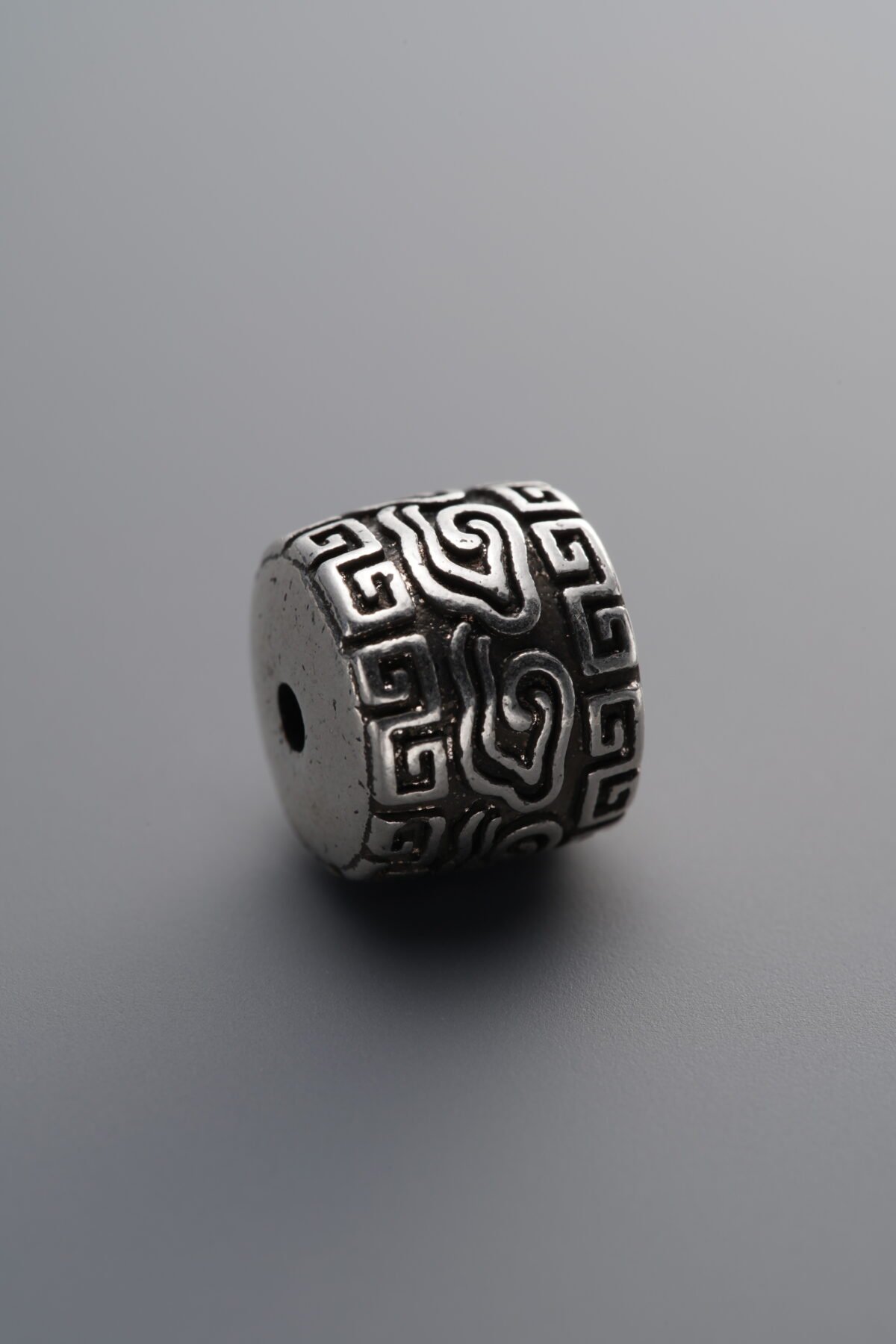 925 Sterling Silver-Antiqued-Cloud Pattern Barrel Bead-9mm - Image 2