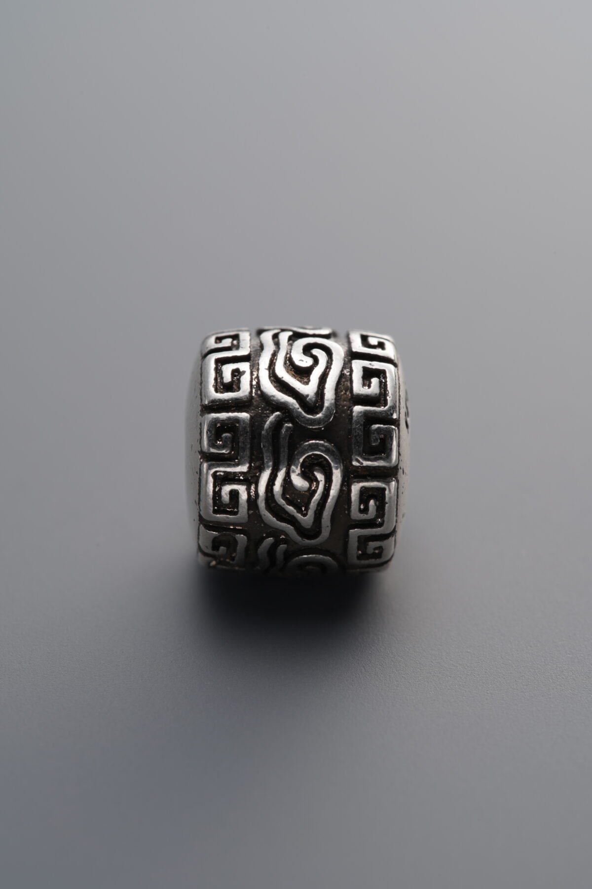 925 Sterling Silver-Antiqued-Cloud Pattern Barrel Bead-9mm - Image 4