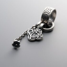 925 Silver-Vintage-Circular Ring Flower Pattern Tassel Pendant-52mm