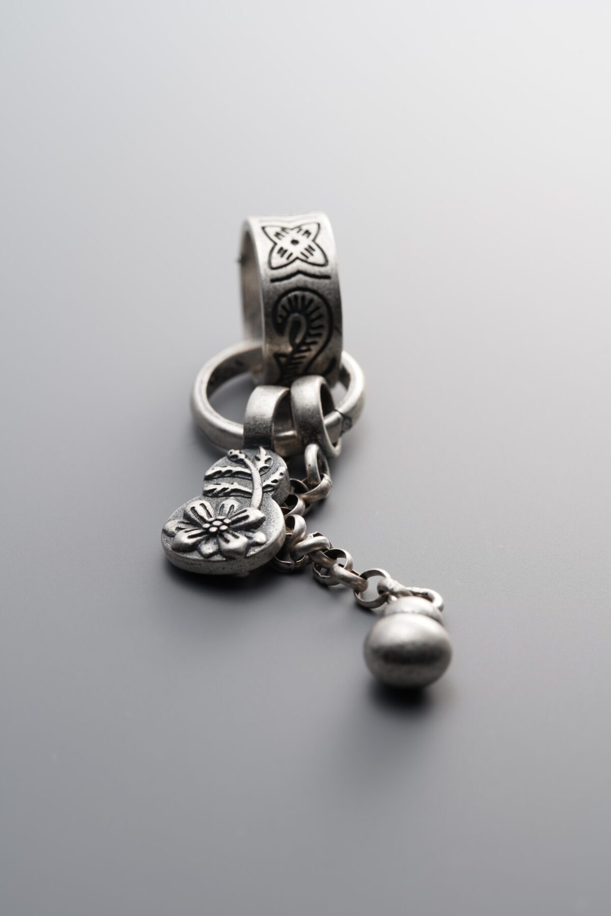 925 Sterling Silver-Antiqued-Circular Gourd Loose Slider Bail Pendant-66mm - Image 3